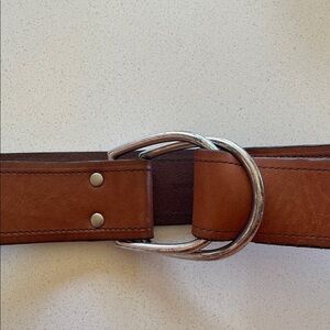 Fossil Wide Leather Silver Double D Ring Belt Size M